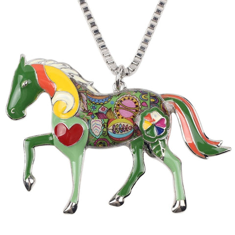 Enamel Horse Pendant Necklace